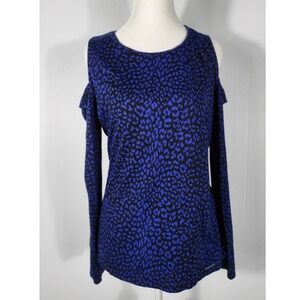 Michael Kors Cold Shoulder Top Animal Print Long Sleeve Blouse L
